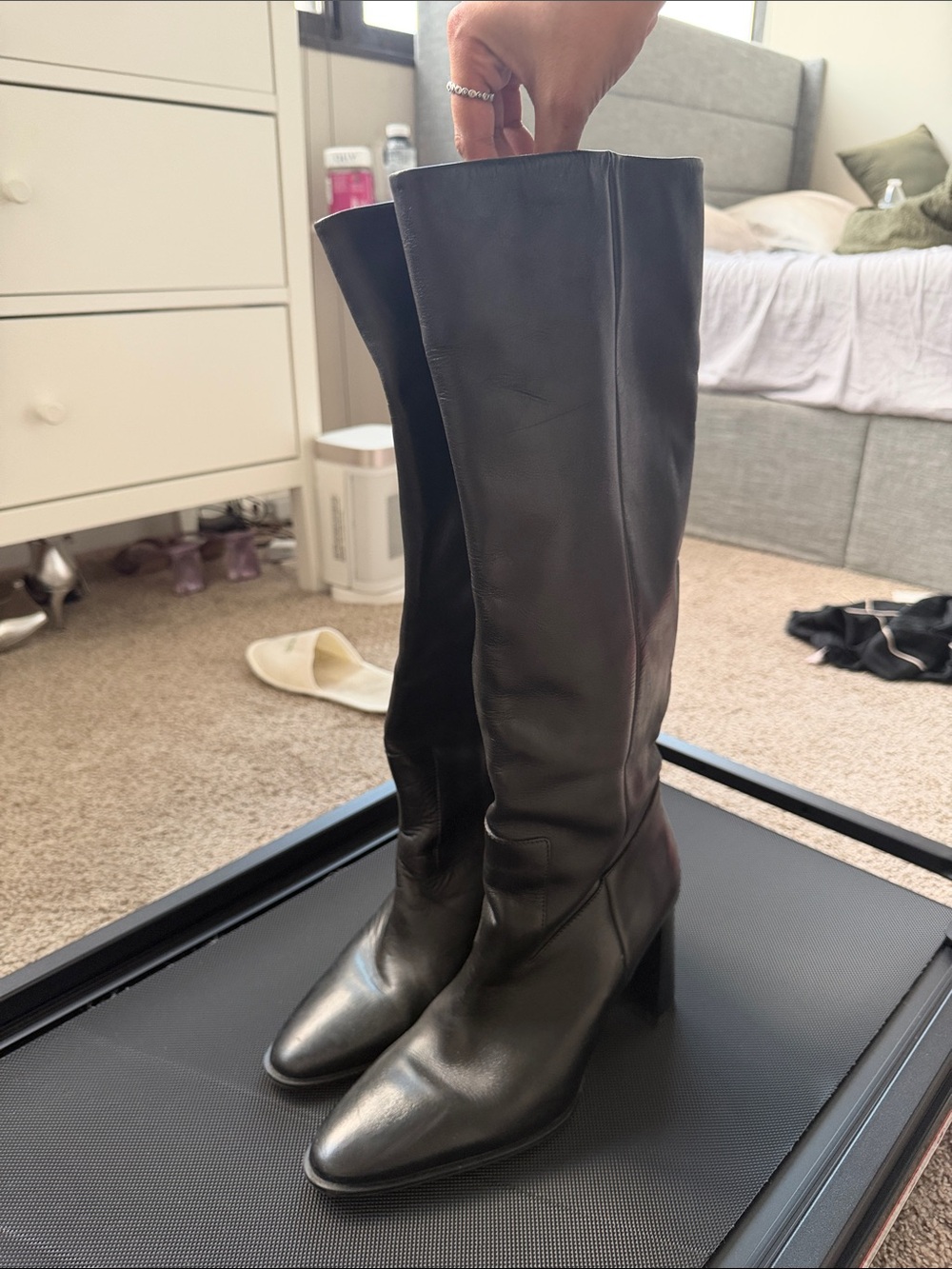Zara Black Over-the-Knee Leather Boots